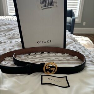 Gucci Interlocking G Black Belt with Gold Buckle